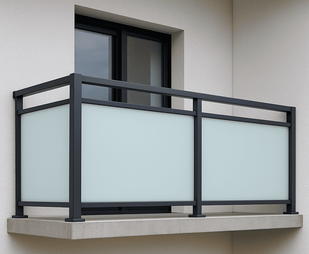 Garde-corps aluminium noir verre dépoli